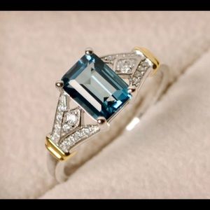 NEW SquareCut LightBlue Crystal Ring, Sz 7.5 & 8.5
